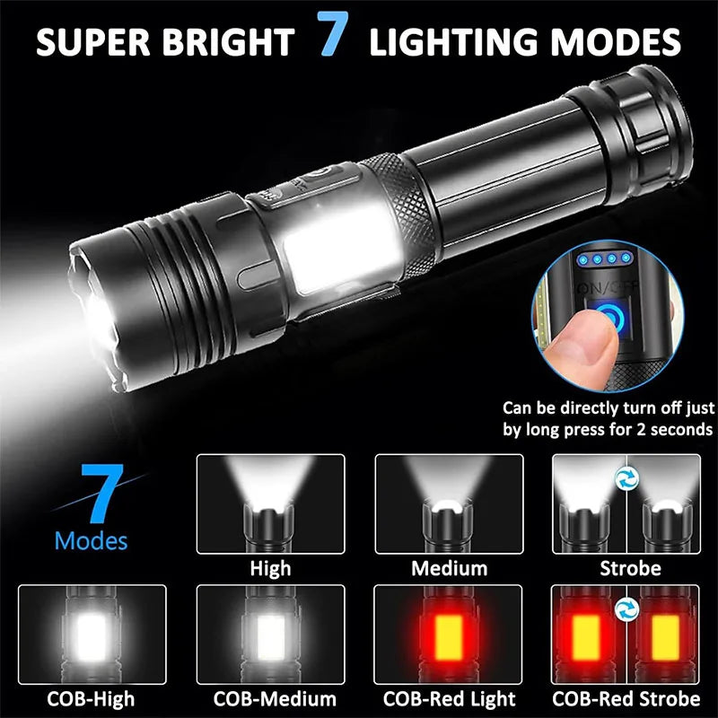 Lampe Tactique Rechargeable 7 Modes, Zoom et Lumière COB, Lot de 1 ou 2, vue 2