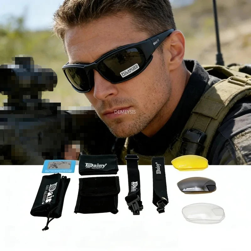 Lunettes de Tir Tactiques à 4 Verres Interchangeables, Monture Noire ou Camouflage