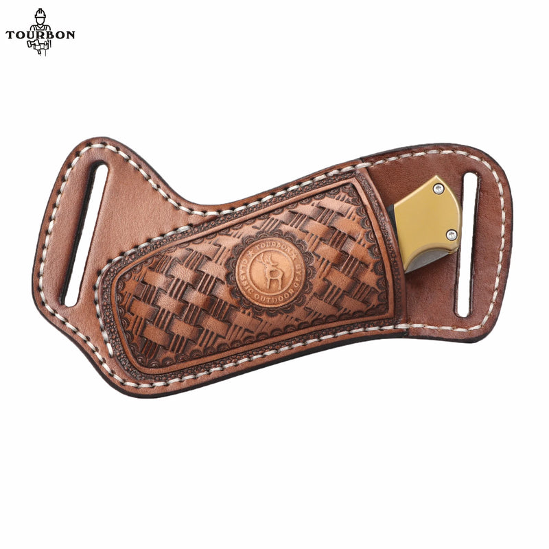 Étui de Ceinture en Cuir Gaufré pour Couteau Pliant, Marron, 16,5 cm, vue 2