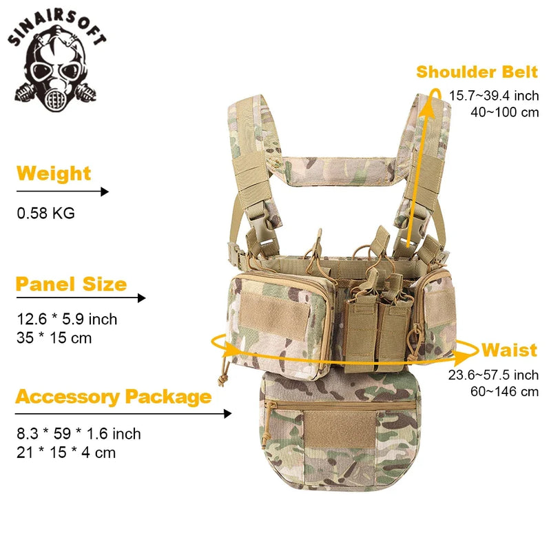 Gilet Tactique Chest Rig Nylon 500D avec Poches Frontales, Poche Pendante en Option, vue 3
