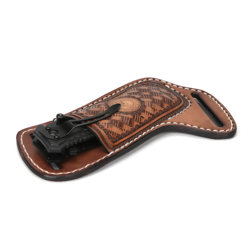 Étui de Ceinture en Cuir Gaufré pour Couteau Pliant, Marron, 16,5 cm, vue 5