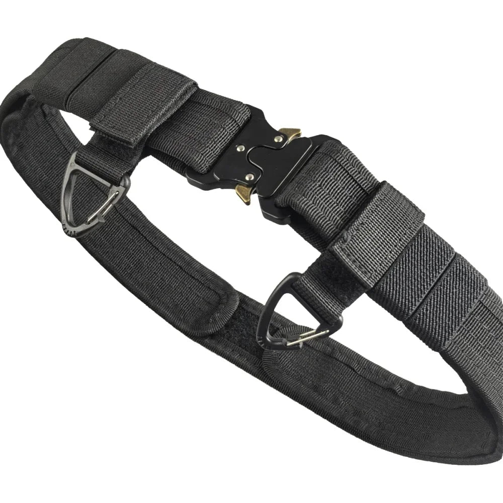 Ceinture Tactique Rembourrée Noire à Boucle Métallique, 130 cm, avec ou sans Mousquetons