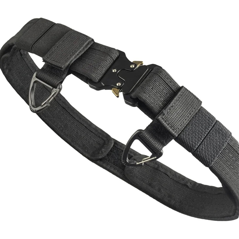Ceinture Tactique Rembourrée Noire à Boucle Métallique, 130 cm, avec ou sans Mousquetons