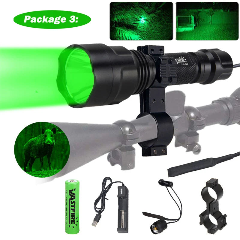 Lampe Tactique de Chasse LED Verte, Rouge ou Blanche, avec Interrupteur Déporté, vue 9