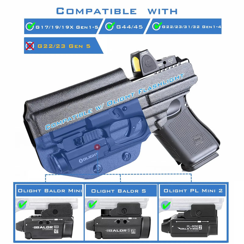 Holster IWB G19 avec Lampe et Point Rouge, Noir ou Aspect Carbone, vue 4