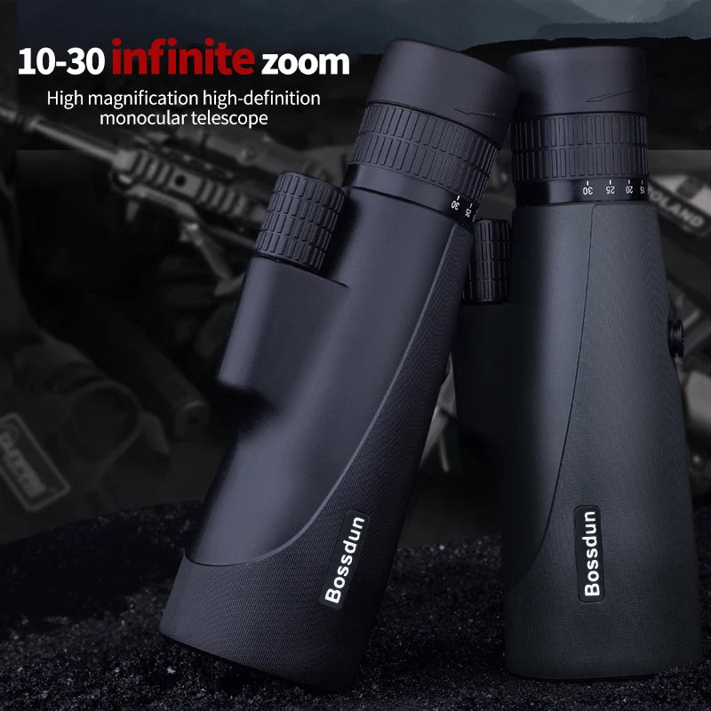 Monoculaire Zoom 10-30x50 Noir, Mini-Trépied et Support Smartphone selon Modèle