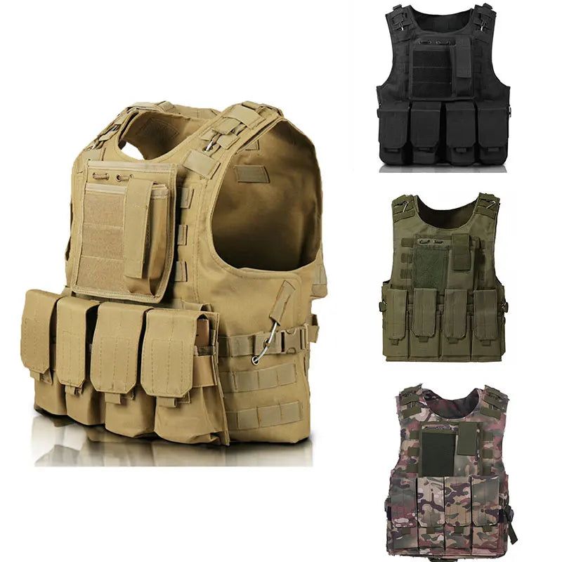 Gilet Tactique Airsoft MOLLE Oxford 600D, 3 Poches Amovibles, 4 Coloris