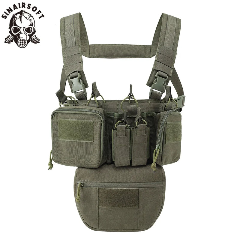 Gilet Tactique Chest Rig Nylon 500D avec Poches Frontales, Poche Pendante en Option