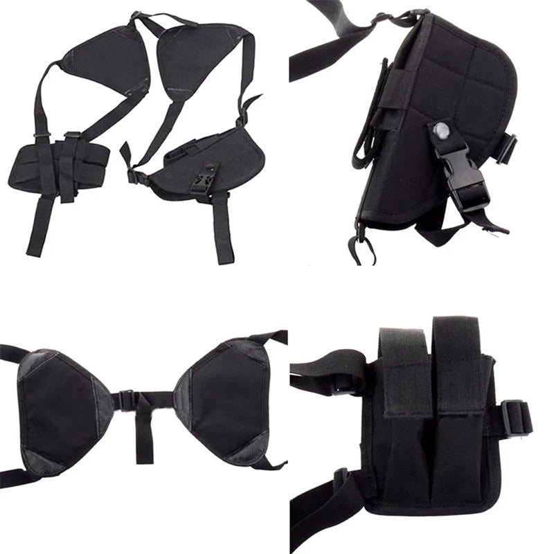 Holster d'Épaule Tactique en Nylon Noir, Droitier ou Gaucher, avec Porte-Chargeur Double, vue 4