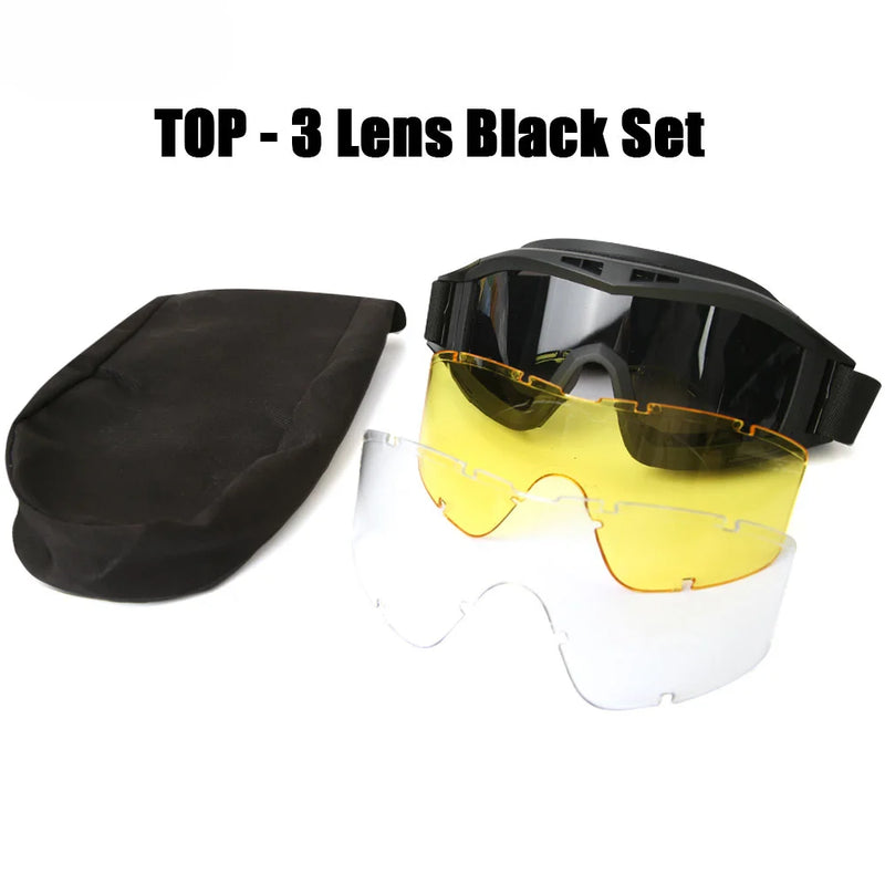 Lunettes de Protection Tactiques Anti-Buée, 1 ou 3 Verres, Noir, Vert ou Sable, vue 12
