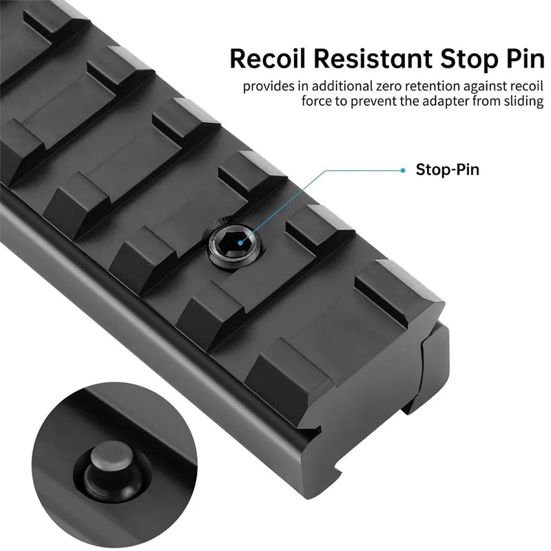 Rehausse de Rail 11 mm vers Picatinny 21 mm, 9 Fentes, Aluminium Noir, 1 ou 2 Pièces, vue 2