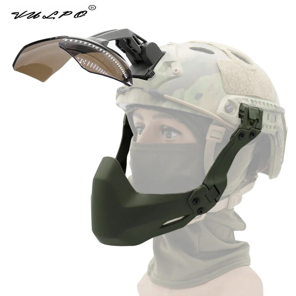 Demi-Masque Airsoft ABS pour Casque FAST, avec ou sans Lunettes Rabattables