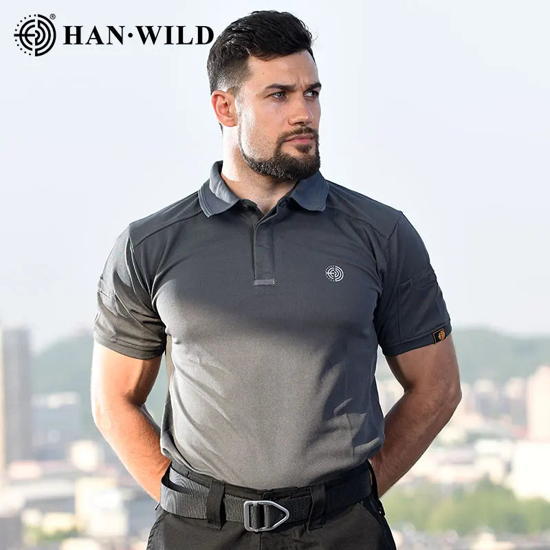 Polo Tactique Homme à Manches Courtes, Séchage Rapide et Poches de Manche, 4 Coloris