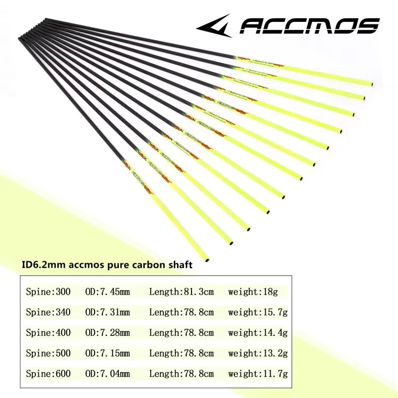 Tubes de Flèches Carbone Jaune Fluo, Diamètre Intérieur 4,2 ou 6,2 mm, Spine 300 à 1000, Lot de 6 ou 12, vue 6