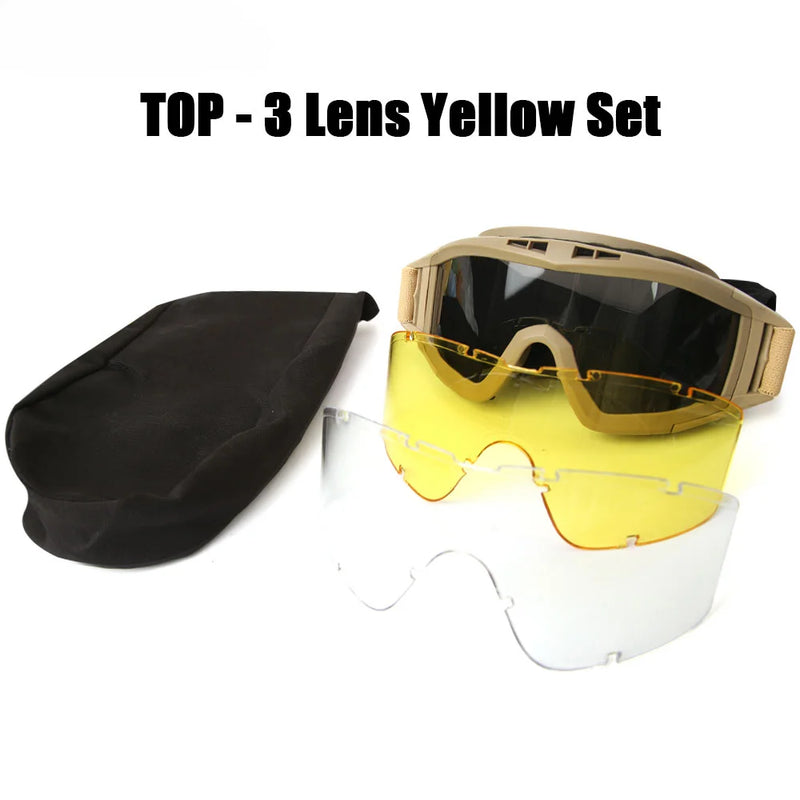 Lunettes de Protection Tactiques Anti-Buée, 1 ou 3 Verres, Noir, Vert ou Sable, vue 10