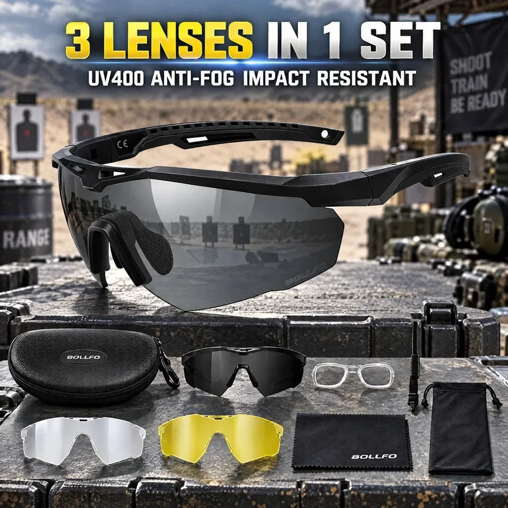 Lunettes de Tir Anti-Buée, 3 Verres Interchangeables, Armature pour Verres Correcteurs