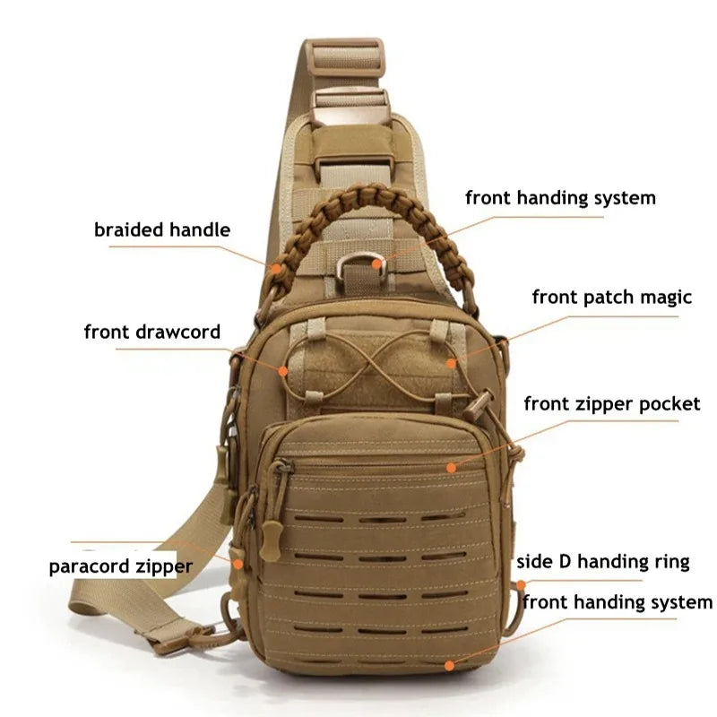 Sac Bandoulière Tactique à Découpe Laser MOLLE, Poignée Tressée, 7 Coloris, vue 3