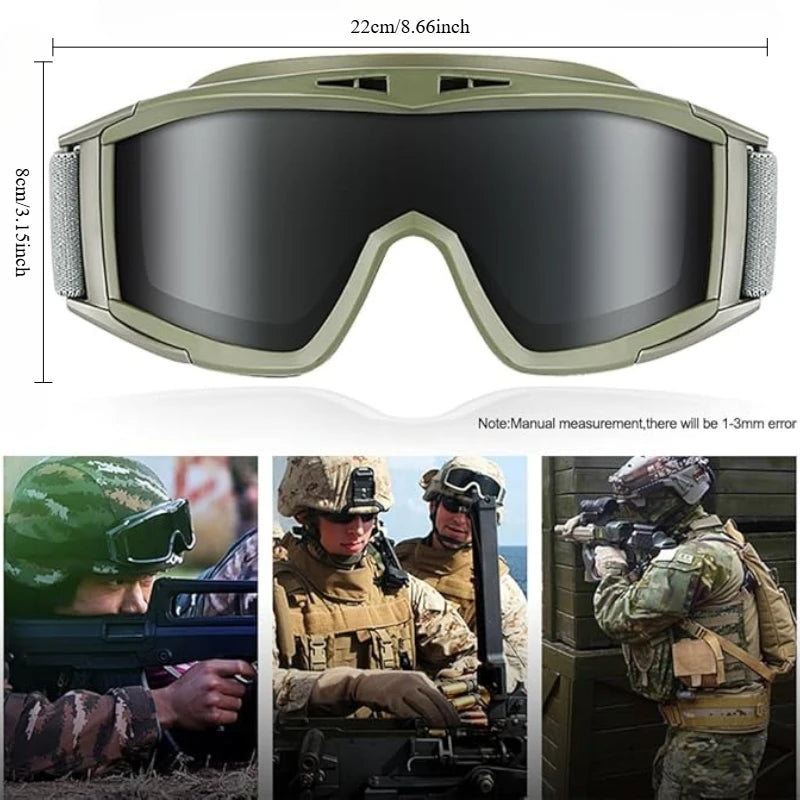 Lunettes de Protection Tactiques Anti-Buée, 1 ou 3 Verres, Noir, Vert ou Sable, vue 4