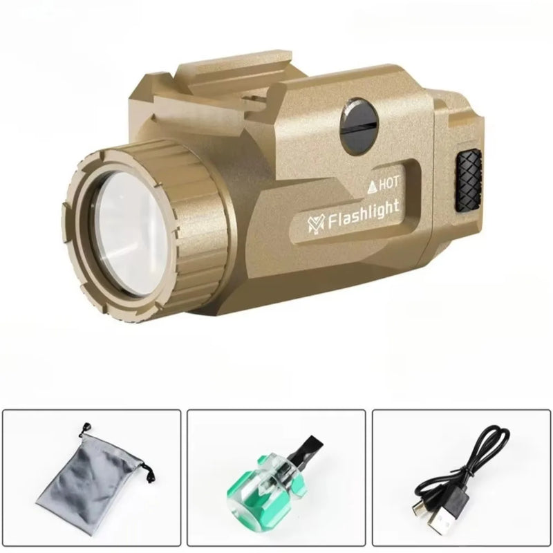 Lampe Tactique Rechargeable 800 Lumens pour Rail Picatinny 20 mm, USB-C, Noire ou Sable, vue 7