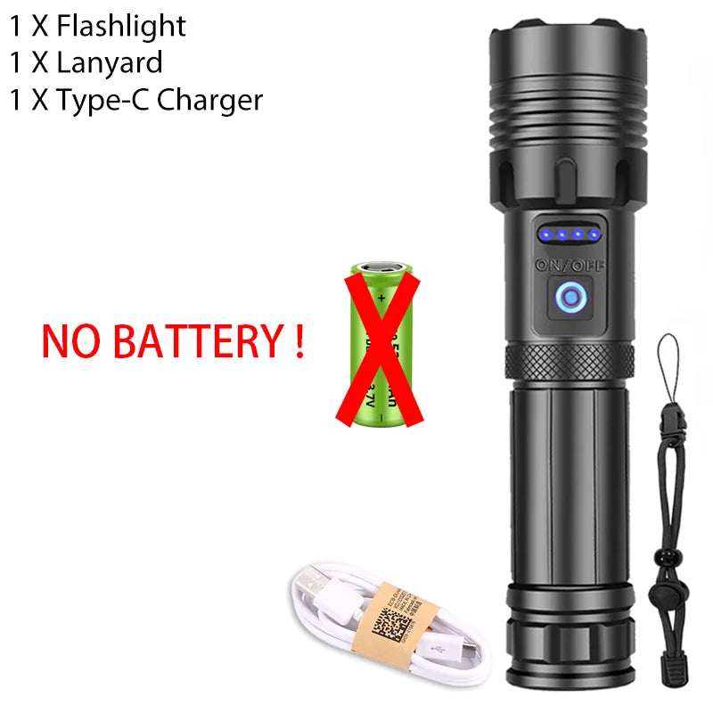 Lampe Tactique Rechargeable USB à Zoom en Aluminium, avec ou sans Batterie 26650, vue 10