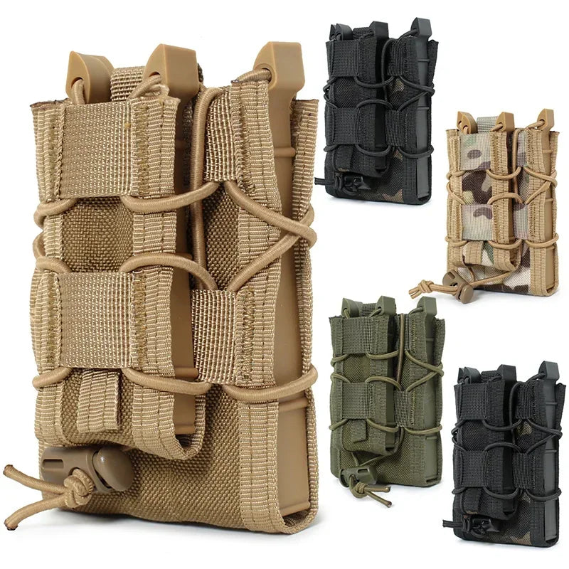 Porte-Chargeur MOLLE Double pour Fusil 5,56 mm et Pistolet 9 mm, Nylon 1000D