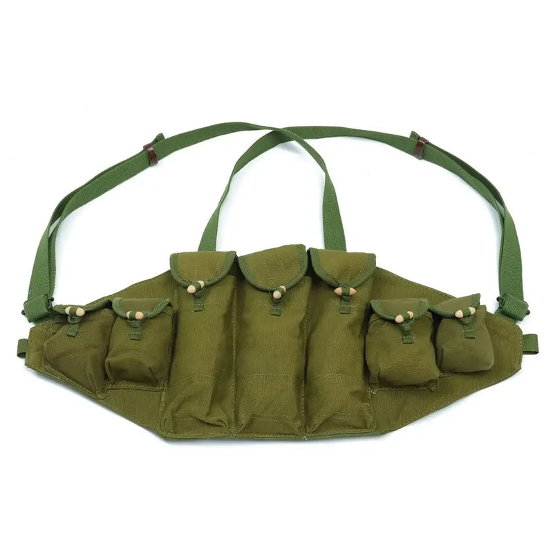 Gilet Tactique de Poitrine 7 Poches à Rabat en Toile Oxford Vert pour Chargeurs Type 56, 25 x 62 cm