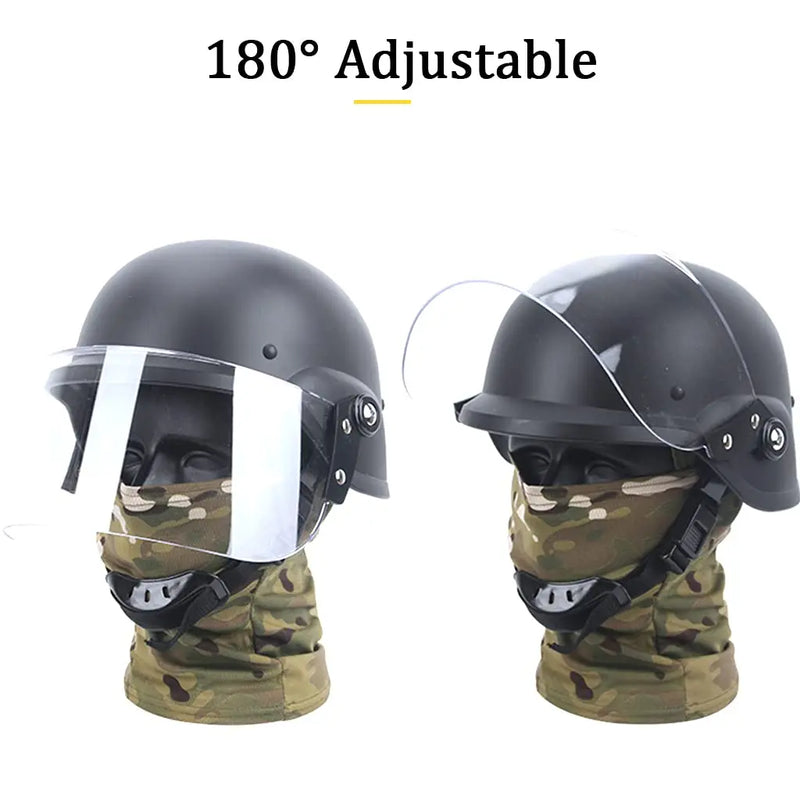 Casque Tactique Airsoft avec Visière Relevable et Cagoule, Noir ou Beige, 55-60 cm, vue 2