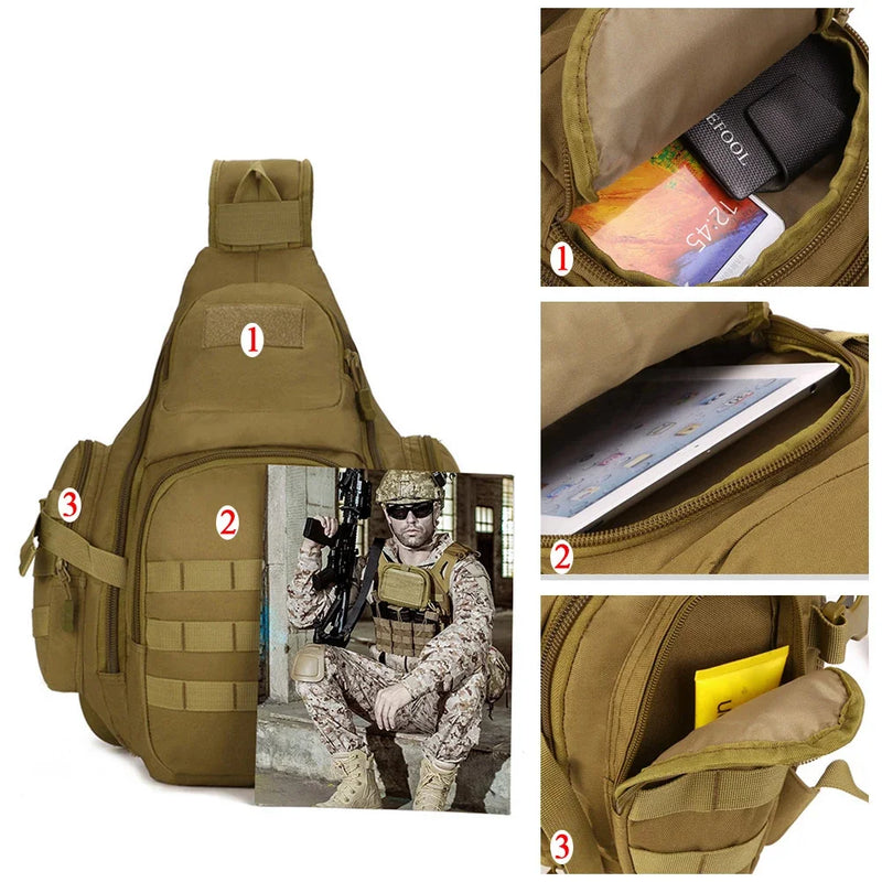 Sac Bandoulière Tactique 50 cm en Nylon Anti-Déchirure, Poches MOLLE, 4 Coloris, vue 4