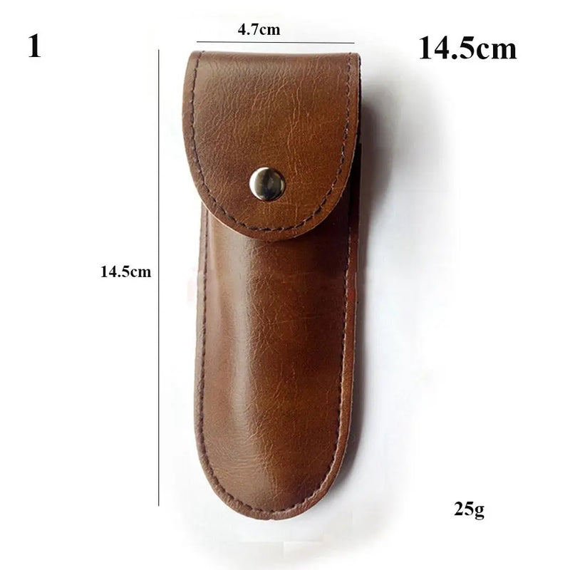 Étui Couteau Pliant en Cuir à Bouton-Pression, Noir ou Brun, 12 à 14,5 cm