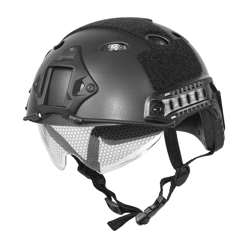 Casque Airsoft Tactique ABS avec Lunettes Intégrées et Rails Latéraux, vue 8
