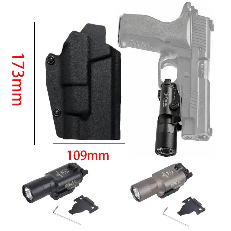 Holster Kydex Rigide pour Pistolet G17 et G19 Équipé d'une Lampe, Droitier