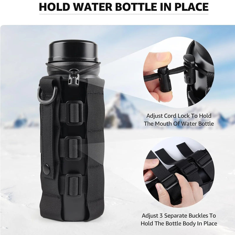 Porte-Gourde MOLLE en Nylon à Diamètre Réglable, Cordon de Serrage et Trois Boucles, 3 Coloris, vue 4