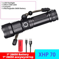 Lampe Tactique Rechargeable USB à Zoom en Aluminium, avec ou sans Batterie 26650, vue 7