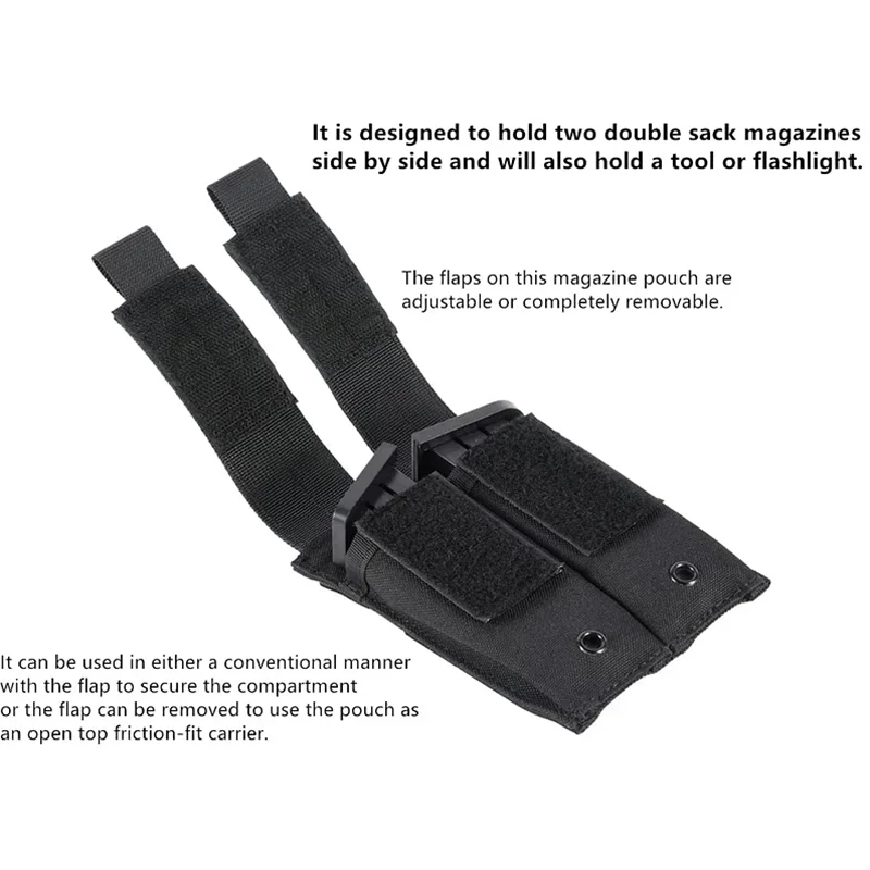 Porte-Chargeur Pistolet Double MOLLE Noir à Rabats Amovibles, 15 x 10 cm, vue 2