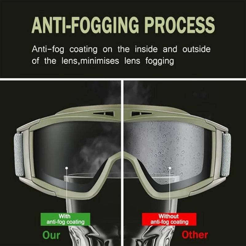 Lunettes de Protection Tactiques Anti-Buée, 1 ou 3 Verres, Noir, Vert ou Sable, vue 2