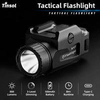 Lampe Tactique Rechargeable 800 Lumens pour Rail Picatinny 20 mm, USB-C, Noire ou Sable, vue 8
