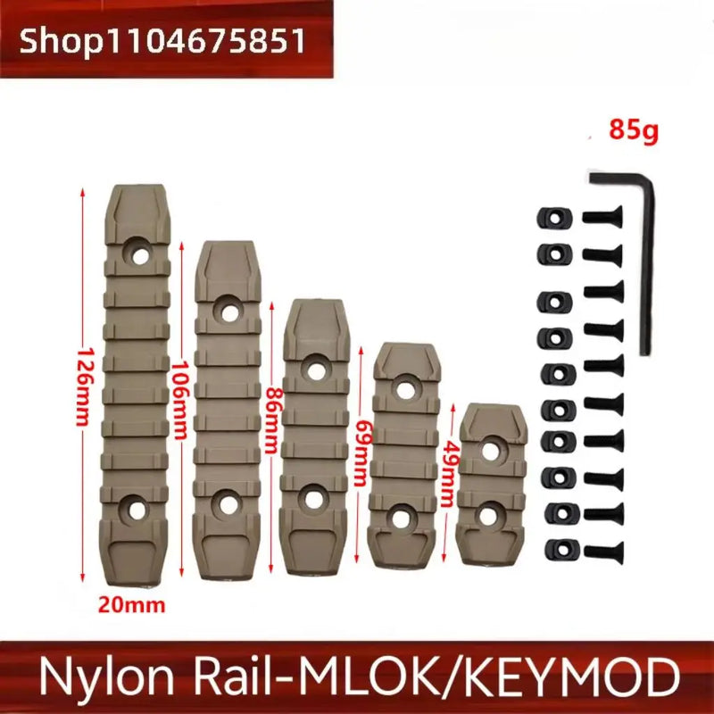 Rail Picatinny 20 mm pour Garde-Main M-LOK et KeyMod, Nylon ou Métal, Rail Seul ou Lot de 5 ou 6 Rails, vue 6