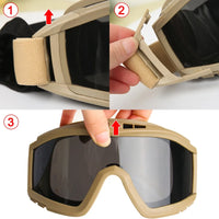 Lunettes de Protection Tactiques Anti-Buée, 1 ou 3 Verres, Noir, Vert ou Sable, vue 5