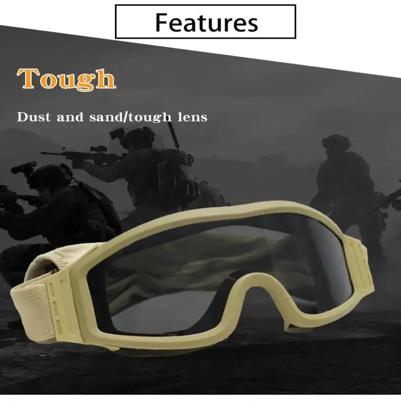 Lunettes-Masque Airsoft Coupe-Vent avec 3 Verres, Noir, Vert Armée ou Sable, vue 4
