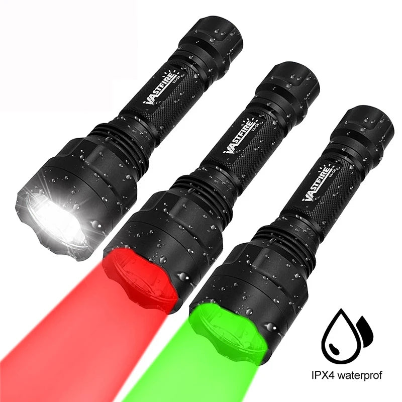 Lampe Tactique de Chasse LED Verte, Rouge ou Blanche, avec Interrupteur Déporté