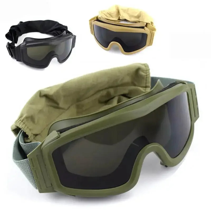 Lunettes de Protection Tactiques Anti-Buée, 1 ou 3 Verres, Noir, Vert ou Sable