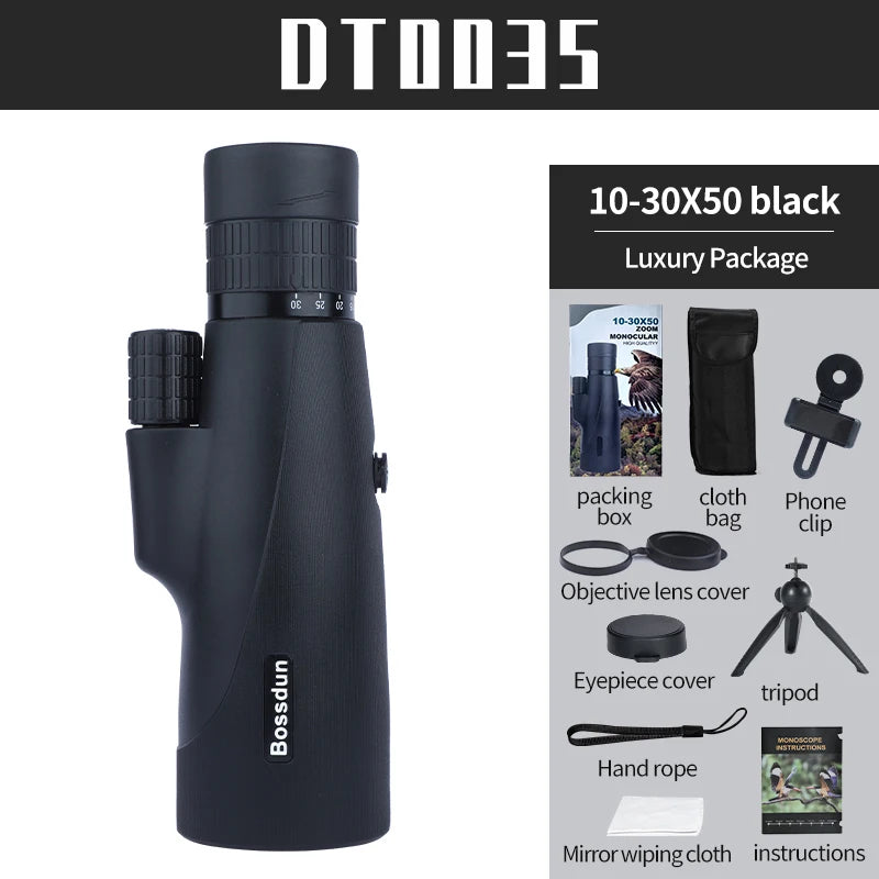 Monoculaire Zoom 10-30x50 Noir, Mini-Trépied et Support Smartphone selon Modèle, vue 7
