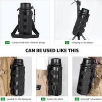 Porte-Gourde MOLLE en Nylon à Diamètre Réglable, Cordon de Serrage et Trois Boucles, 3 Coloris, vue 3