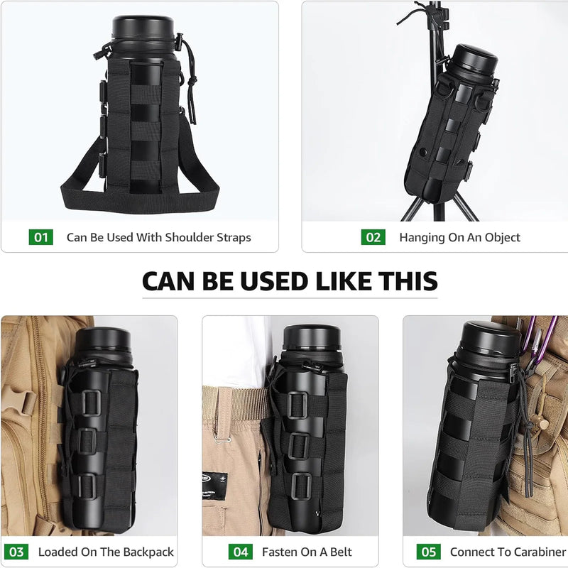 Porte-Gourde MOLLE en Nylon à Diamètre Réglable, Cordon de Serrage et Trois Boucles, 3 Coloris, vue 3