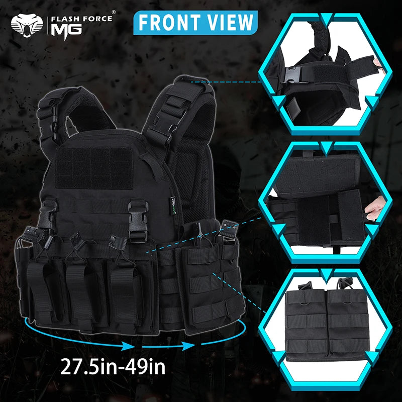 Gilet Tactique Porte-Plaques Nylon 500D avec Deux Placards Amovibles, Taille Unique, vue 3