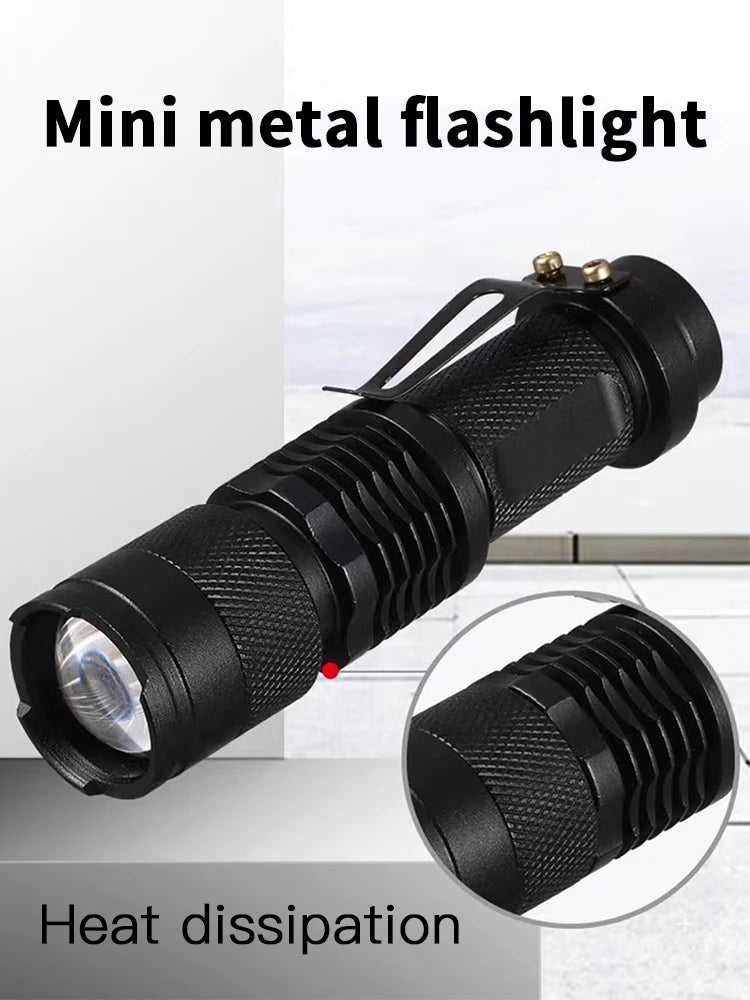 Mini Lampe Tactique LED Zoom Métal avec Clip, 3 Modes