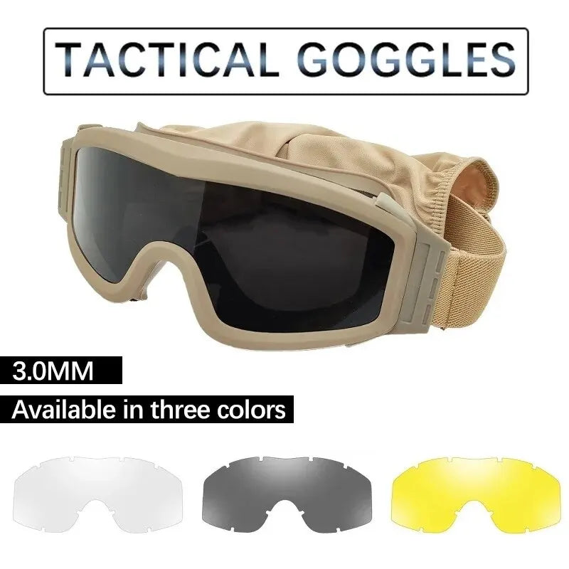 Lunettes Airsoft Tactiques 3 Verres, Cadre TPU Souple, Noir, Vert ou Sable, vue 2
