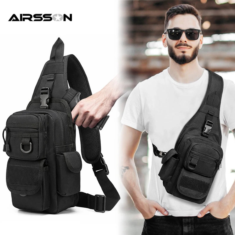Sacoche Holster Bandoulière Noire en Nylon avec Poche Pistolet Discrète, 5 Formats, vue 11