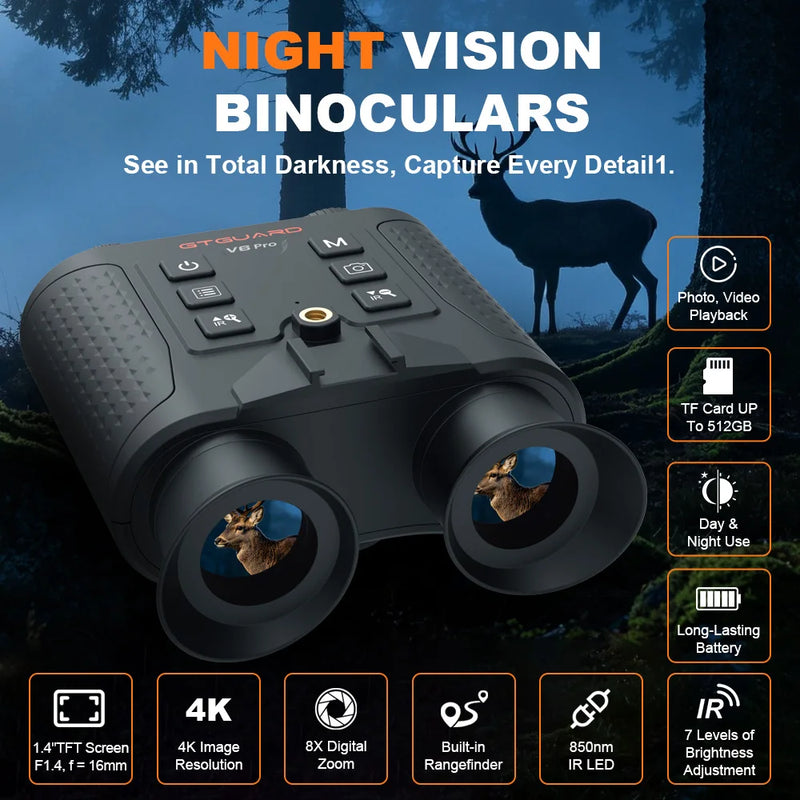 Jumelles de Vision Nocturne Frontales Zoom 8x, Infrarouge 850 nm, avec ou sans Télémètre Laser 600 m, vue 2