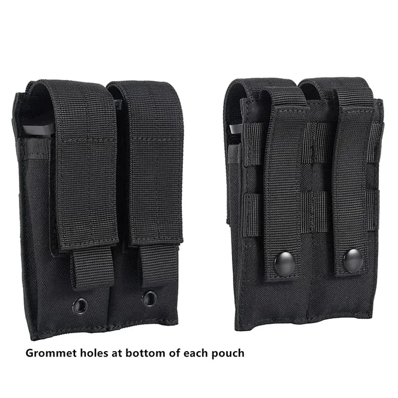 Porte-Chargeur Pistolet Double MOLLE Noir à Rabats Amovibles, 15 x 10 cm